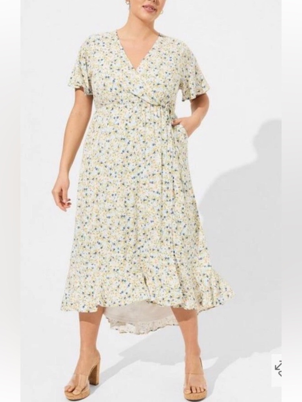 Torrid Floral Maxi Rayon Slub Surplice Wrap Dress Size 1 Spring Summer